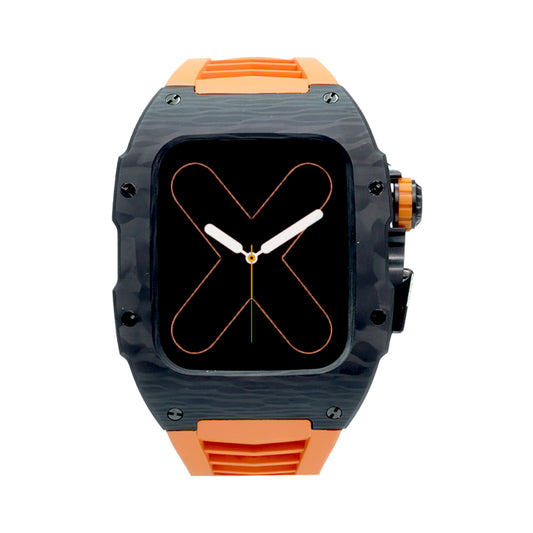 RM Carbon Apple Watch Case with Orange Rubber Strap